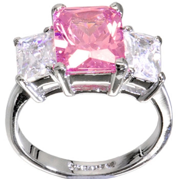 Body Candy Jewelry - Silver PINK .80 Carat Cubic Zirconia RECTANGLE TRIO Ring
